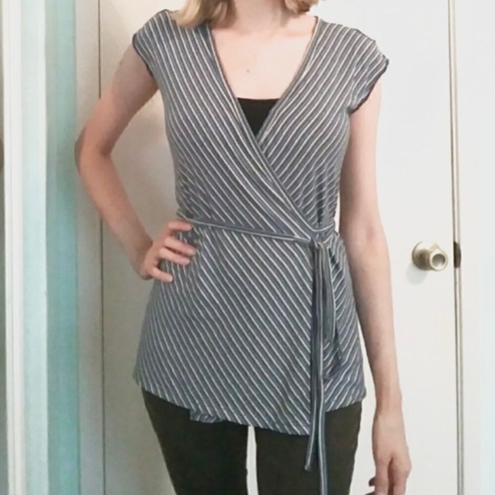 J. Crew Blue & Green Striped Surplice Wrap Blouse Shirt Top